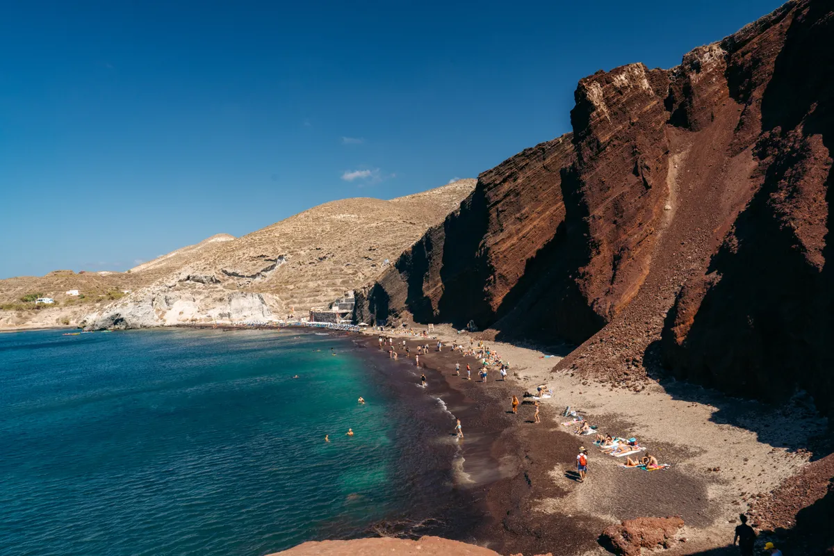 Red volcanic cliffs of Red Beach Santorini