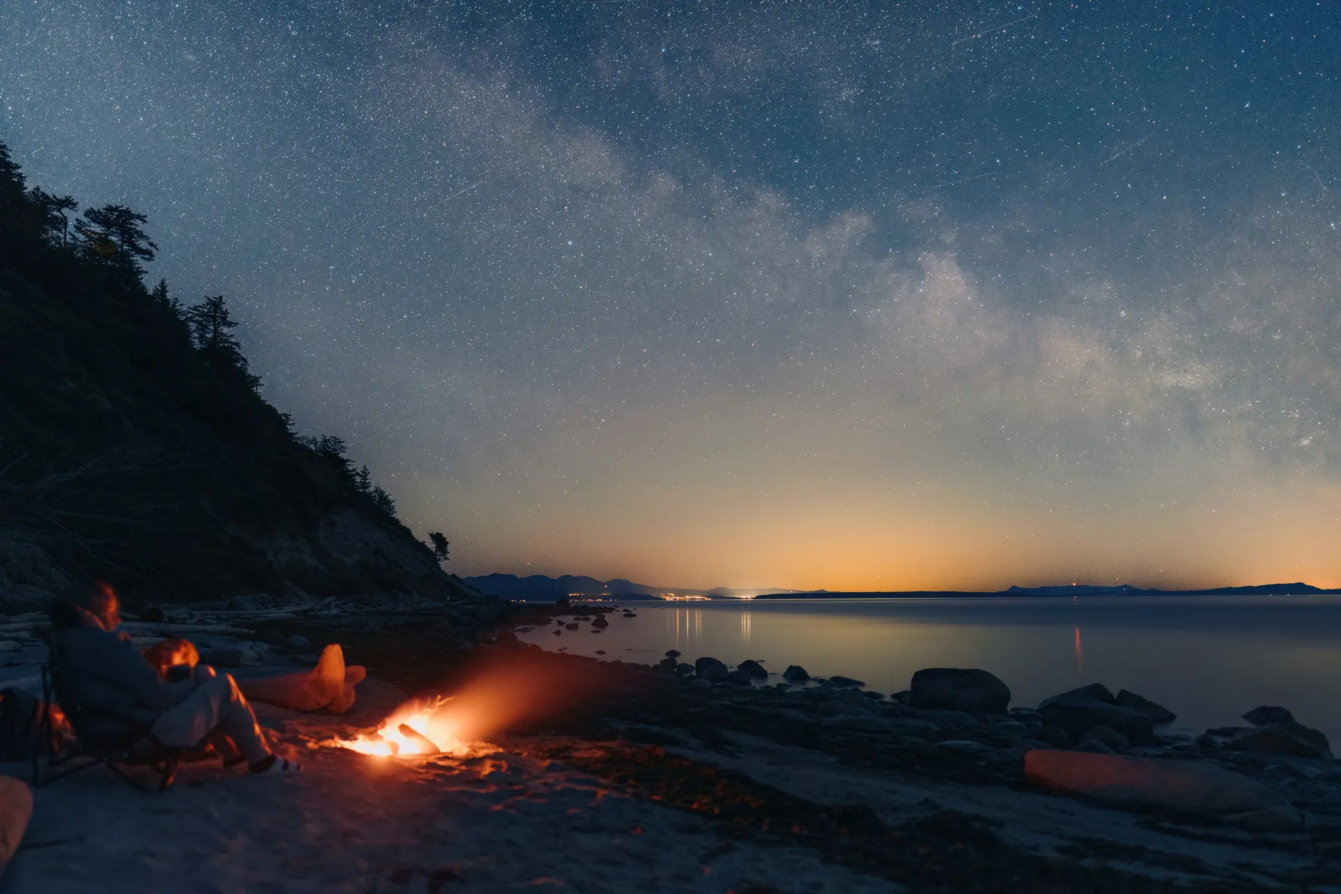 Milky Way galaxy arch over Savary Island BC Sunshine Coast beach