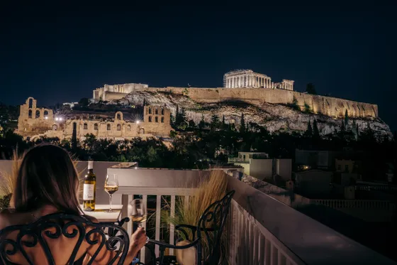 Athens rooftop dining view