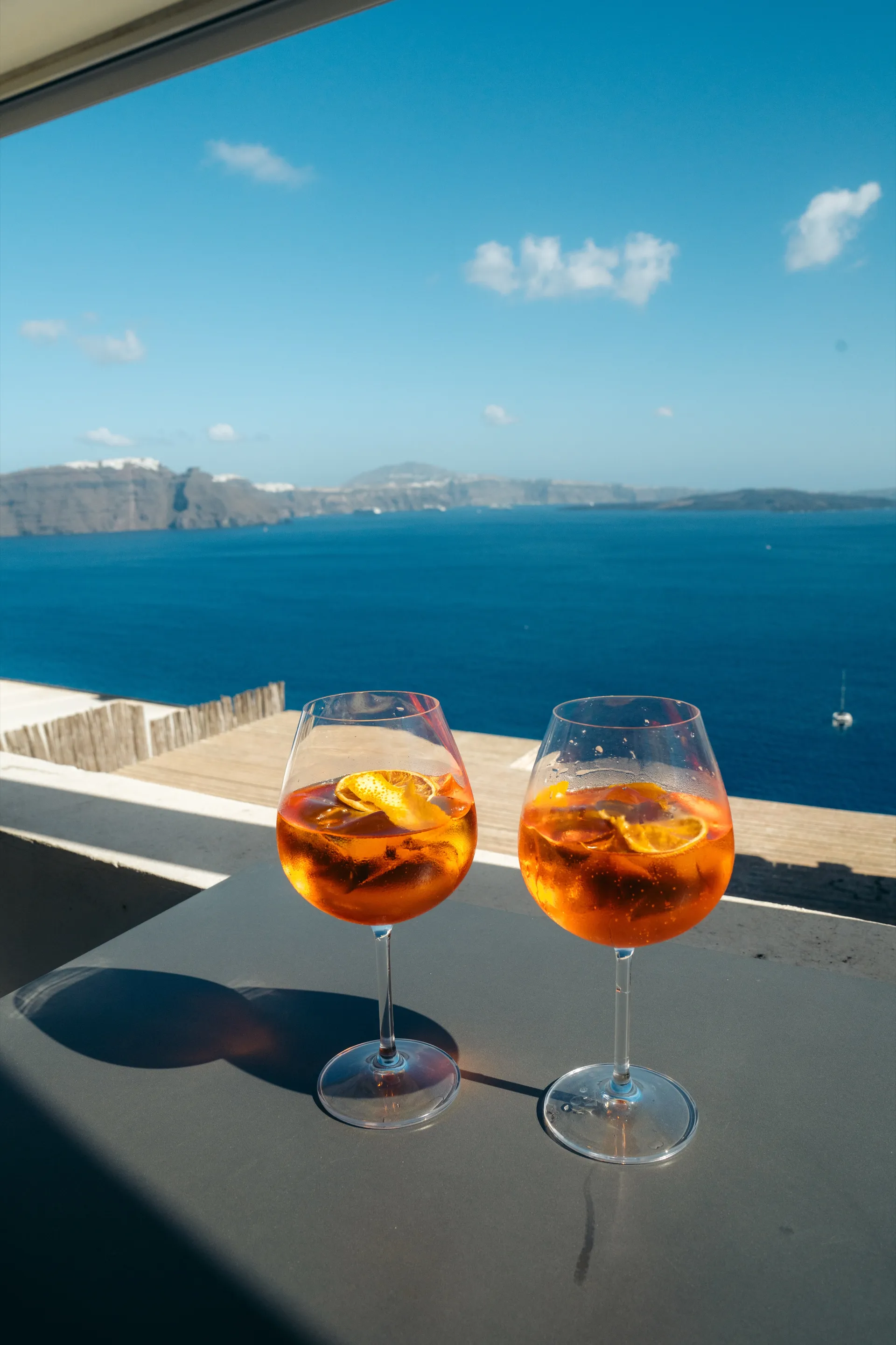 Strogoli restaurant Oia Santorini Greece lunch view